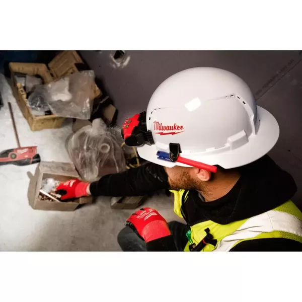 Milwaukee 600 Lumens LED USB Rechargeable Low-Profile Hard Hat Headlamp with BOLT White Type 1 Class C Full Brim Vented Hard Hat