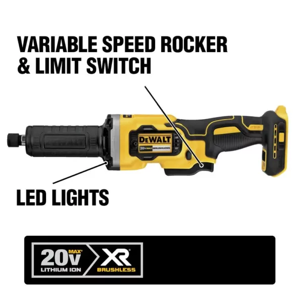 DEWALT 20-Volt MAX XR Cordless Brushless 4-1/2 in. Small Angle Grinder with 1-1/2 in. Die Grinder & (1) 20-Volt 5.0Ah Battery