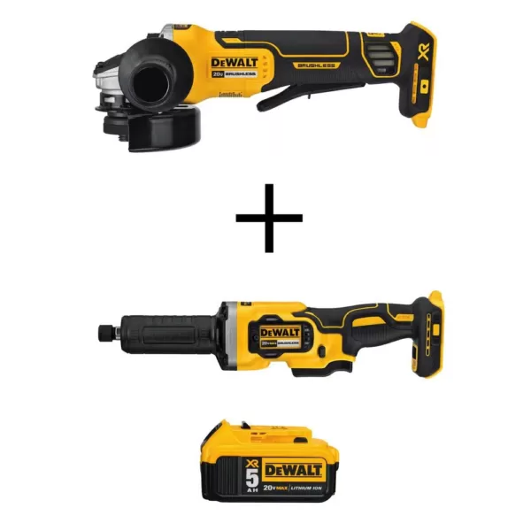 DEWALT 20-Volt MAX XR Cordless Brushless 4-1/2 in. Small Angle Grinder with 1-1/2 in. Die Grinder & (1) 20-Volt 5.0Ah Battery