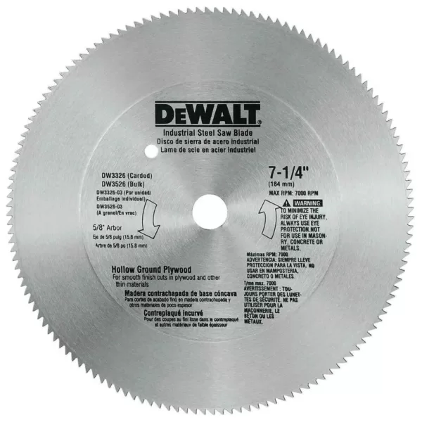 DEWALT 7-1/4 in. 140-Teeth Steel Plywood Saw Blade