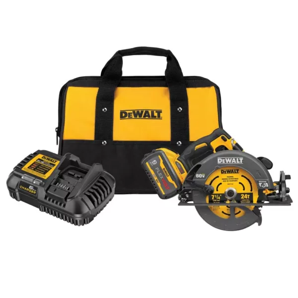 DEWALT FLEXVOLT 60-Volt MAX Cordless Brushless 7-1/4 in. Circular Saw with Brake, (1) FLEXVOLT 9.0Ah Battery & Impact Wrench