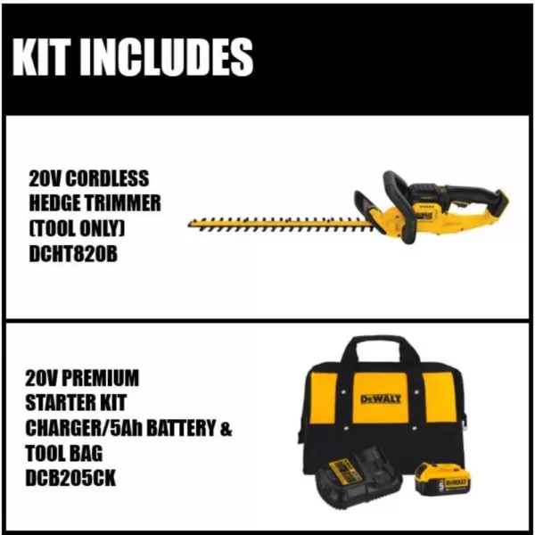 DEWALT 22 in. 20V MAX Lithium-Ion Cordless Hedge Trimmer (Tool Only) with Bonus 20V MAX Lithium-Ion Starter Kit Included