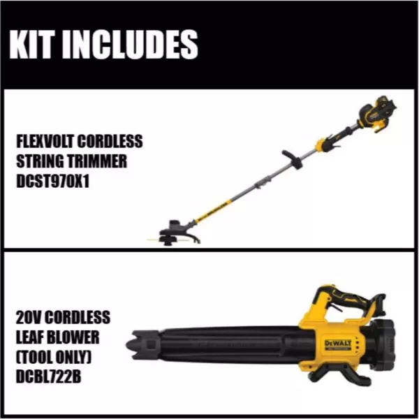 DEWALT 15 in. 60V MAX Cordless FLEXVOLT Brushless String Grass Trimmer with Bonus Bare Cordless Handheld Blower Included