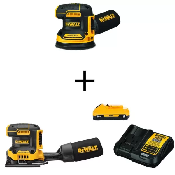 DEWALT 20-Volt MAX XR Cordless Brushless 5 in. Random Orbital Sander with 1/4 Sheet Sander, (1) 20-Volt Battery 3.0Ah & Charger