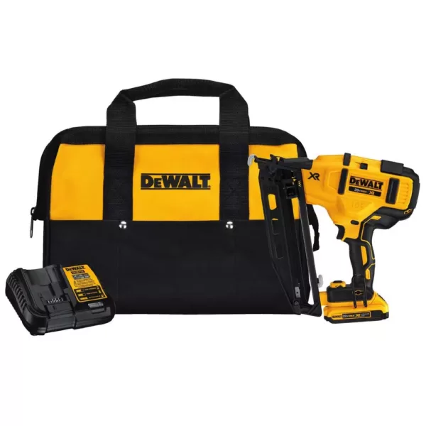 DEWALT Cordless 20-Volt Max 16-Gauge Angled Finish Nailer Kit with Bonus 20-Volt MAX XR Lithium-Ion 2.0Ah Battery 2-Pack