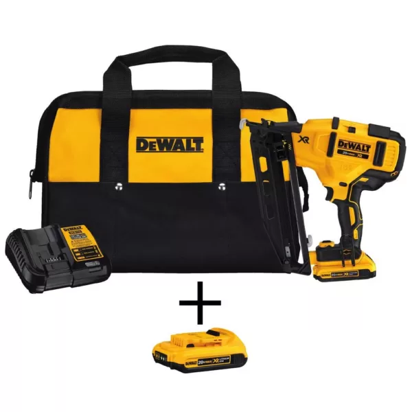 DEWALT 20-Volt Max 16-Gauge Cordless Angled Finish Nailer Kit with Bonus Lithium-Ion Compact Battery Pack 2.0Ah