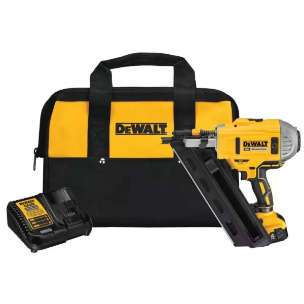 DEWALT 20-Volt MAX Lithium-Ion Cordless Brushless 2-Speed 30° Paper Collated Framing Nailer with 4Ah Battery and Charger