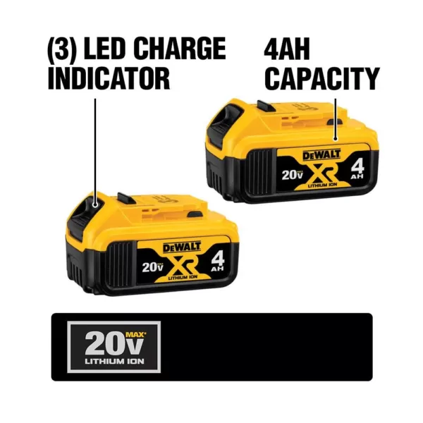 DEWALT 20-Volt MAX XR Lithium-Ion Cordless Brushless 1/4 in. Impact Driver, 2 Batteries 4 Ah, Charger, and Free Impact Driver