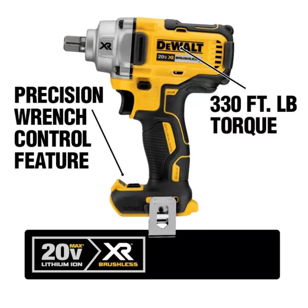 DEWALT 20-Volt MAX XR Cordless Brushless 1/2 in. Mid-Range Impact Wrench Detent Pin, (2) 20-Volt 5.0Ah Batteries & Charger