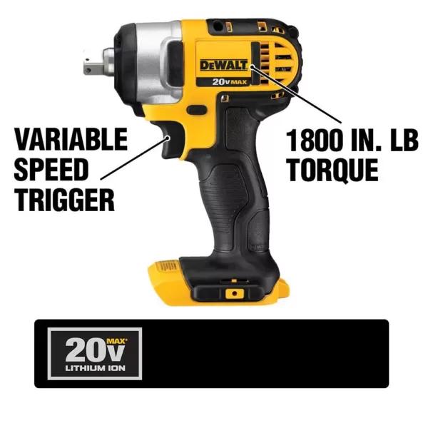 DEWALT 20-Volt MAX Cordless 1/2 in. Impact Wrench Kit with Hog Ring, (2) 20-Volt 4.0Ah Batteries & Charger