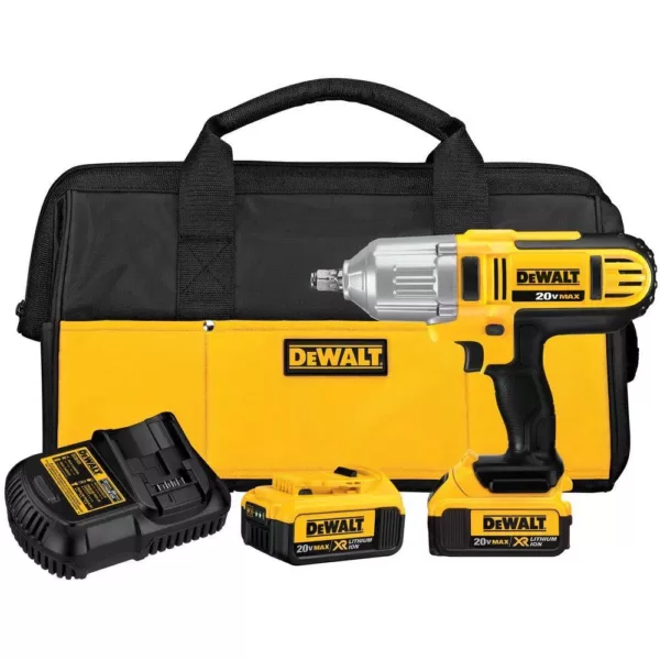 DEWALT 20-Volt MAX Cordless 1/2 in. High Torque Impact Wrench with Hog Ring & (2) 20-Volt 4.0Ah Batteries