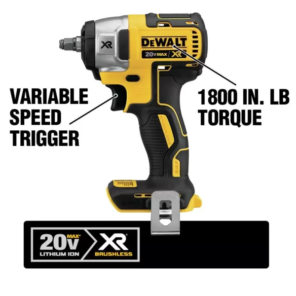 DEWALT 20-Volt MAX XR Cordless Brushless 3/8 in. Compact Impact Wrench, (2) 20-Volt 4.0Ah Batteries & (1) 20-Volt 5.0Ah Battery