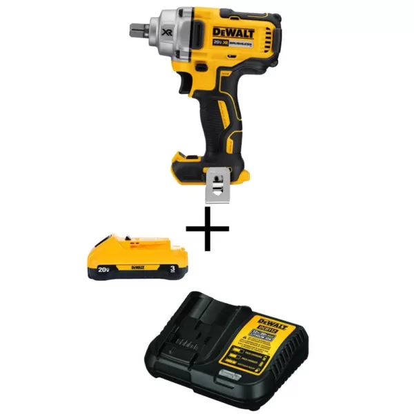 DEWALT 20-Volt MAX XR Cordless Brushless 1/2 in. Mid-Range Impact Wrench with Detent Pin Anvil, (1) 20-Volt 3.0Ah Battery