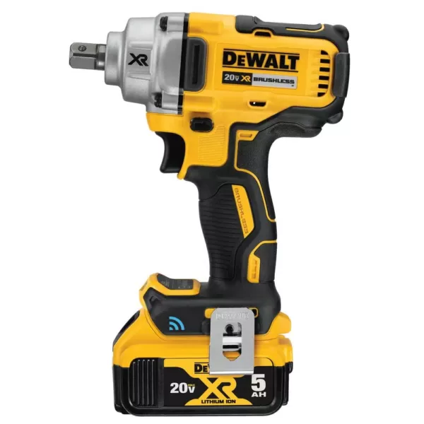 DEWALT 20-Volt MAX XR Cordless Brushless 1/2 in. Mid-Range Impact Wrench Detent Pin, Tool Connect & (2) 20-Volt 5.0Ah Batteries