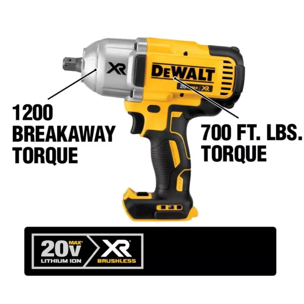 DEWALT 20-Volt MAX XR Cordless Brushless 1/2 in. High Torque Impact Wrench with Detent Pin Anvil, (1) 20-Volt 4.0Ah Battery