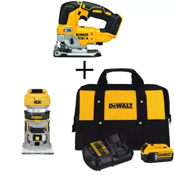 DEWALT 20-Volt MAX XR Cordless Brushless Jigsaw with Brushless Router, (1) 20-Volt 5.0Ah Battery & Charger