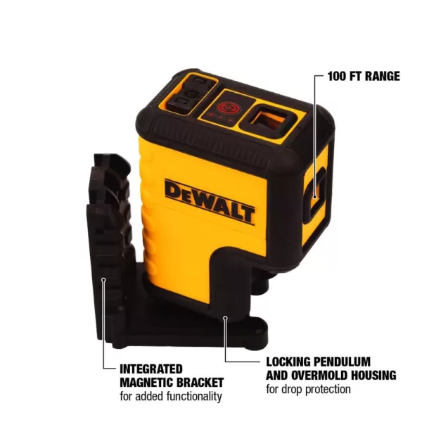 DEWALT 100 ft. Red Self-Leveling 3-Spot Laser Level with (2) AA Batteries & Case