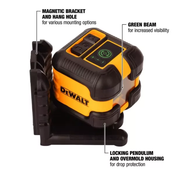 DEWALT 55 ft. Green Self-Leveling Cross Line Laser Level with (2) AA Batteries & Case