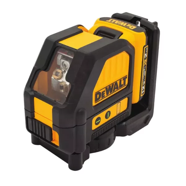 DEWALT 12-Volt MAX Lithium-Ion Cross Line Green Laser Level w/ 12-Volt Battery 2Ah, Charger, Case & Bonux TOUGHSYSTEM Tool Box