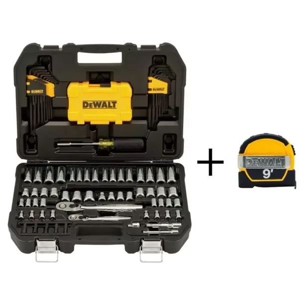 DEWALT 1/4 in. x 3/8 in. Drive Polished Chrome Mechanics Tool Set (108-Piece) with 9 ft. x 1/2 in. Tape Measure