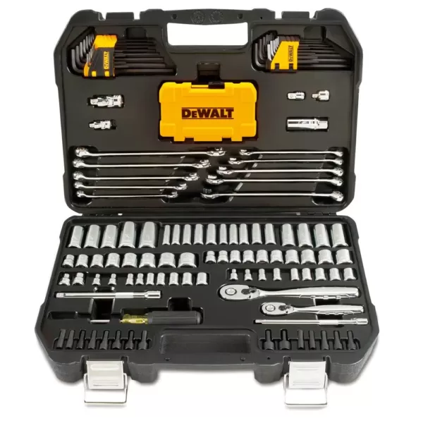 DEWALT Mechanics Tool Kit Set (142-Piece) with Case & Bonus TOUGHSYSTEM 22 in. Small Tool Box & 25 ft. x 1-1/8 in. Tape Measure