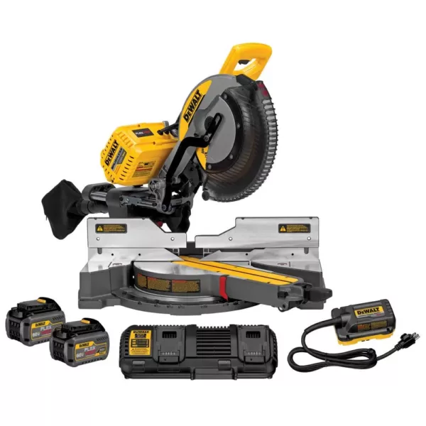 DEWALT FLEXVOLT 120-Volt MAX Cordless Brushless 12 in. Miter Saw with AC Adapter, (2) FLEXVOLT 6.0Ah Batteries & Rolling Stand