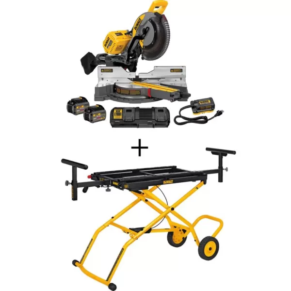 DEWALT FLEXVOLT 120-Volt MAX Cordless Brushless 12 in. Miter Saw with AC Adapter, (2) FLEXVOLT 6.0Ah Batteries & Rolling Stand