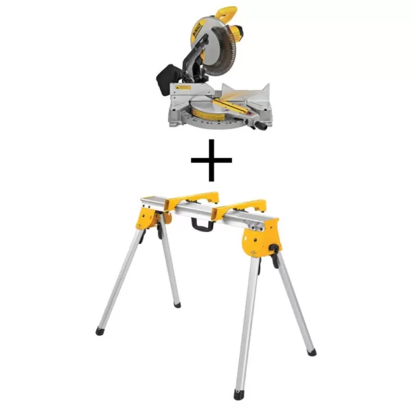 DEWALT 15 Amp Corded 12 in. Compound Single Bevel Miter Saw with Heavy-Duty Work Stand