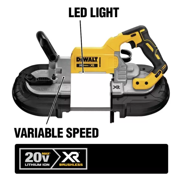 DEWALT 20-Volt MAX XR Cordless Brushless Deep Cut Band Saw with 4-1/2 in. Grinder & (2) 20-Volt Batteries 5.0Ah