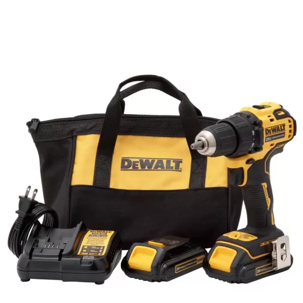 DEWALT ATOMIC 20-Volt MAX Cordless Brushless Compact 1/2 in. Drill/Driver, (2) 20-Volt 1.3Ah Batteries, Charger & Bag