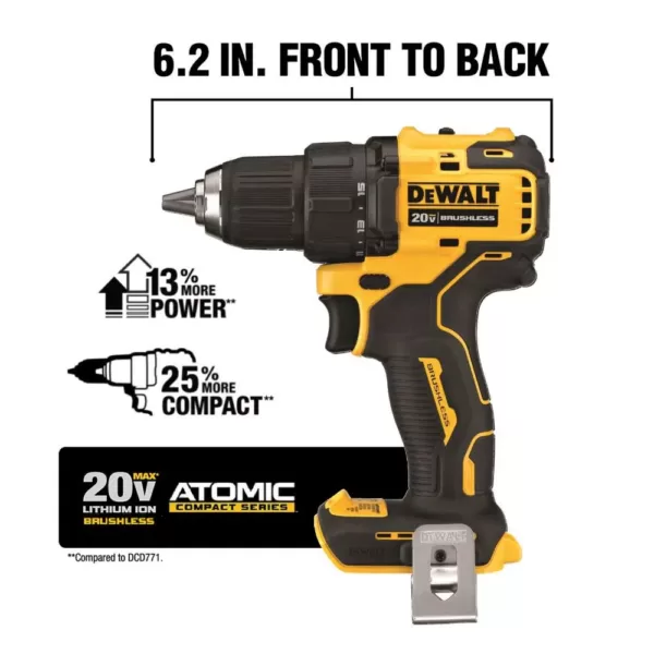 DEWALT ATOMIC 20-Volt MAX Cordless Brushless Compact 1/2 in. Drill/Driver with 20-Volt Lithium-Ion Compact (2) 2.0Ah Battery