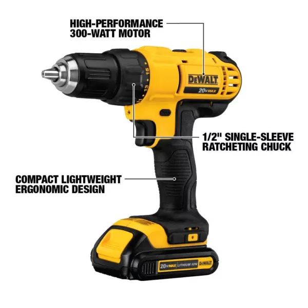 DEWALT 20-Volt MAX Cordless 1/2 in. Drill/Driver, (2) 20-Volt 1.3Ah Batteries, (1) 20-Volt 3.0Ah Battery & Charger