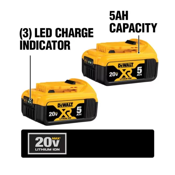 DEWALT 20-Volt MAX XR Premium Lithium-Ion 5.0Ah Battery Pack (2-Pack), Charger & Kit Bag