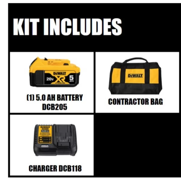 DEWALT 20-Volt MAX XR Premium Lithium-Ion 5.0Ah Battery Pack, Charger & Kit Bag