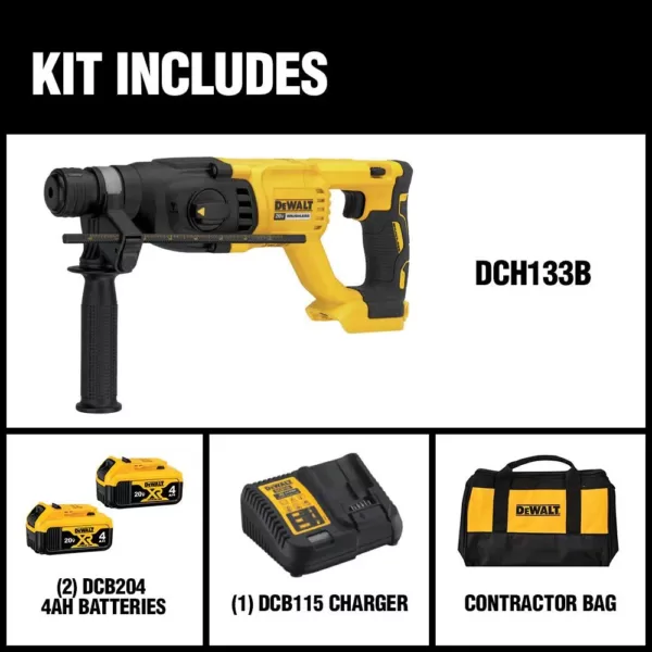 DEWALT 20-Volt MAX Cordless Brushless 1 in. SDS Plus D-Handle Rotary Hammer,(2) 20-Volt 4.0Ah Batteries & 1/4 in. Impact Driver