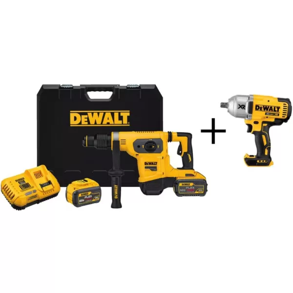 DEWALT FLEXVOLT 60-Volt MAX Brushless 1-9/16 in. SDS MAX Rotary Hammer, (2) FLEXVOLT 9.0Ah Batteries & 1/2 in. Impact Wrench