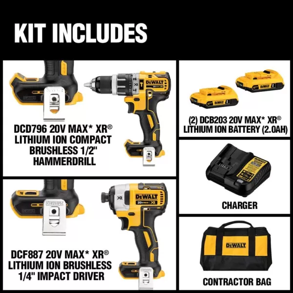 DEWALT 20-Volt MAX XR Cordless Brushless Hammer Drill/Impact Combo Kit (2-Tool) with (2) 20-Volt 4.0Ah Batteries & Charger