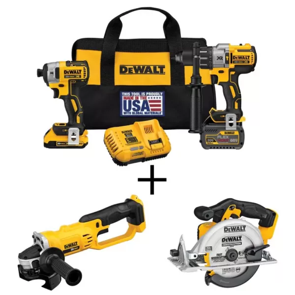 DEWALT 20-Volt MAX Cordless Brushless Combo Kit (2-Tool) with (1) FLEXVOLT 6.0Ah, (1) 20-Volt 2.0 Battery, Circ Saw & Grinder