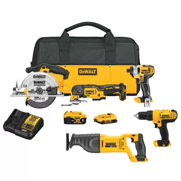 DEWALT 20-Volt MAX Cordless Combo Kit (5-Tool) with (1) 20-Volt 4.0Ah Battery, (1) 20-Volt 2.0Ah Battery & Charger