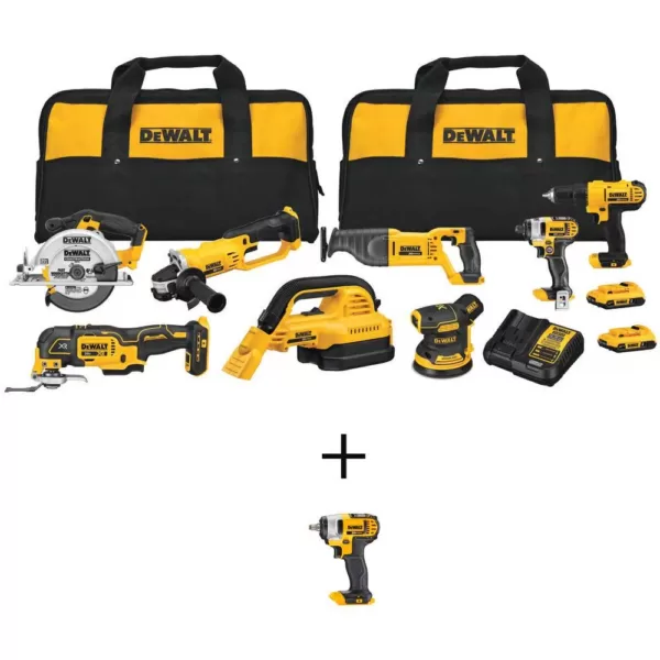 DEWALT 20-Volt MAX Cordless Combo Kit (8-Tool) with (2) 20-Volt 2.0Ah Batteries & 3/8 in. Impact Wrench