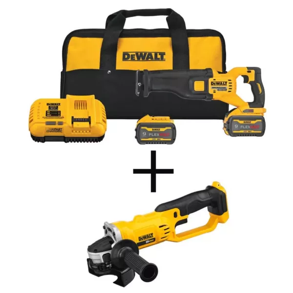 DEWALT FLEXVOLT 60-Volt MAX Cordless Brushless Reciprocating Saw with (2) FLEXVOLT 9.0Ah Batteries & 4-1/2 in. Grinder