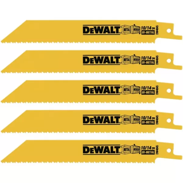 DEWALT 6 in. 10/14 Teeth per in. Straight Back Bi Metal Reciprocating Saw Blade (5-Pack)