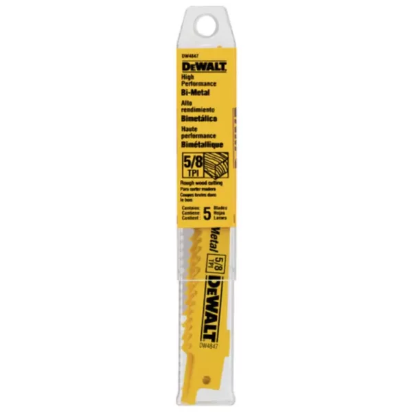 DEWALT 6 in. 5/8 Teeth per in. Taper Back Bi-Metal Reciprocating Saw Blade (5-Pack)