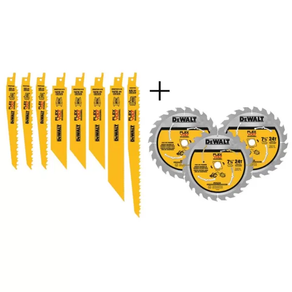 DEWALT FLEXVOLT Reciprocating Saw Blade Set (8-Piece) with Bonus 7-1/4 in. 24 T Carbide-Tipped Circular Saw Blade (3-Pack)