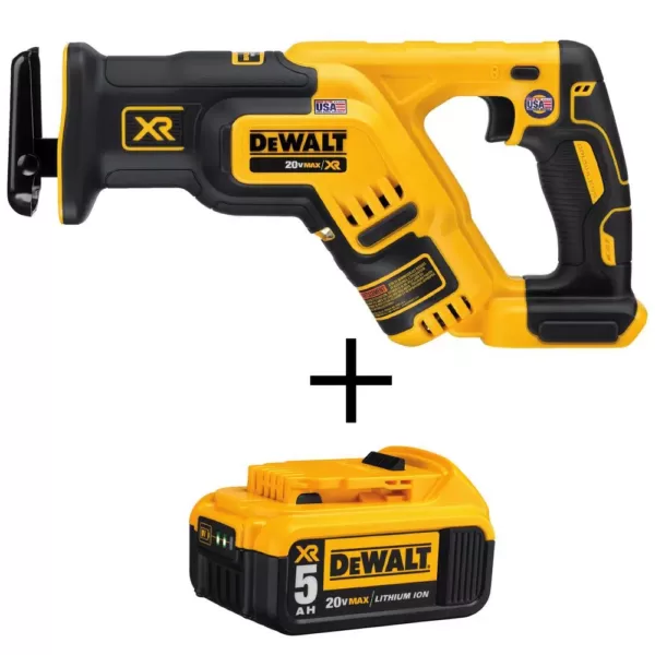 DEWALT 20-Volt MAX XR Cordless Brushless Compact Reciprocating Saw with (1) 20-Volt Battery 5.0Ah