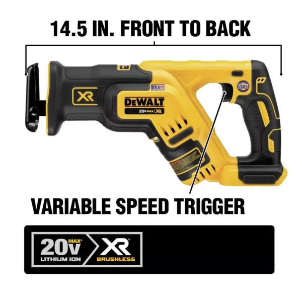 DEWALT 20-Volt MAX XR Cordless Brushless Compact Reciprocating Saw with (1) 20-Volt Battery 5.0Ah & Charger