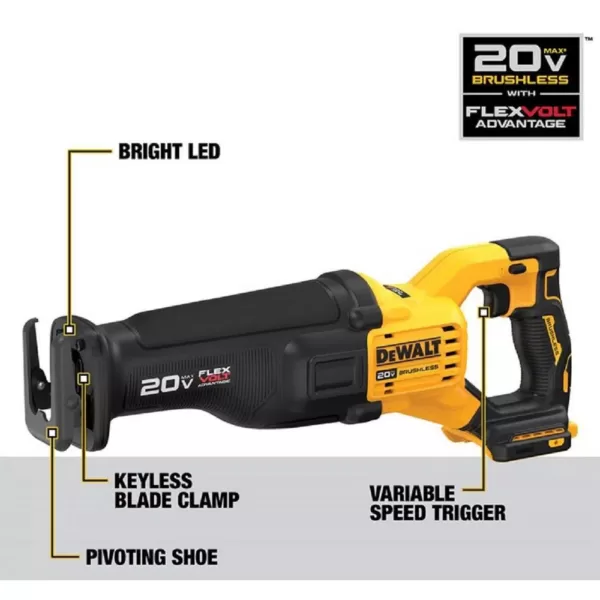 DEWALT 20-Volt MAX Lithium Ion Cordless Brushless Reciprocating Saw with FLEXVOLT ADVANTAGE & (1) FLEXVOLT 6.0Ah Battery Kit