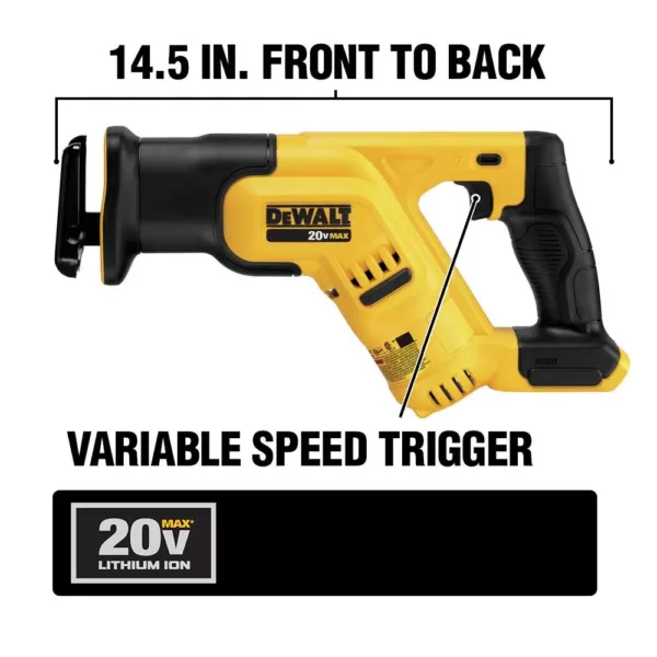 DEWALT 20-Volt MAX Cordless Compact Reciprocating Saw with (2) 20-Volt Battery 5.0Ah & Charger