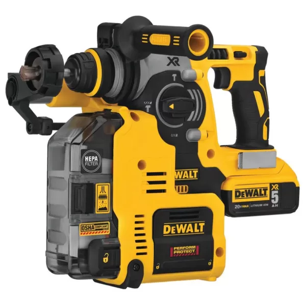 DEWALT 20-Volt MAX XR Brushless 1 in. SDS Plus L-Shape Rotary Hammer w/ Onboard Extractor & (2) 20-Volt 5.0Ah Batteries