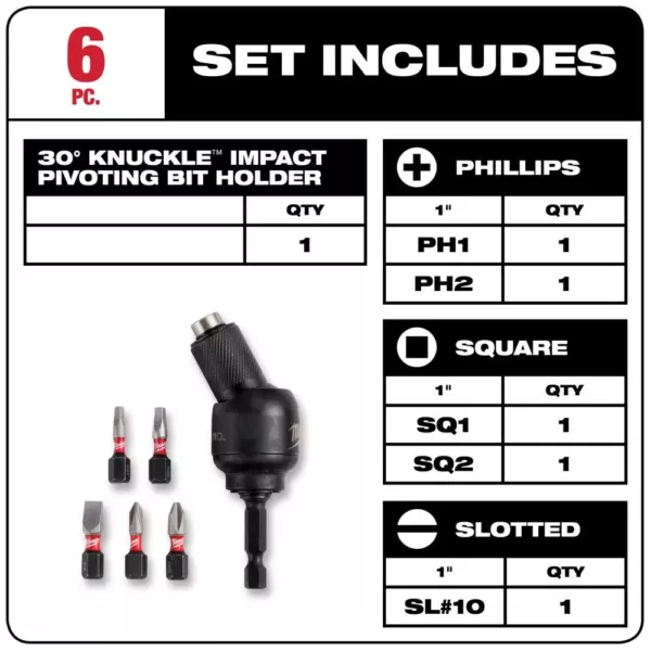 Milwaukee SHOCKWAVE IMPACT DUTY 30 Degree Knuckle Bit Holder Set (6-Piece)